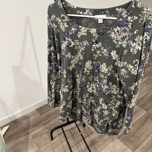 J. Jill Olive Green Floral Long-Sleeve Tee